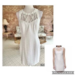 Guess Dress White Silver Metallic Beaded Cutout Cocktail Form Fitting 8